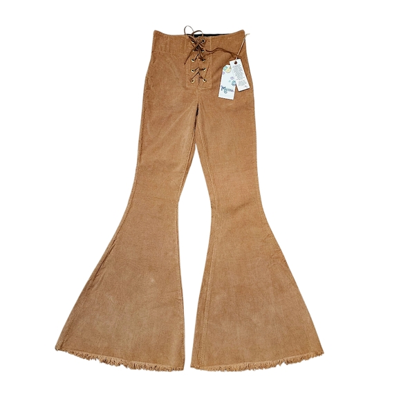 Show Me Your Mumu Cam Cam Lace Up Corduroy Bell Bottom Pants 25 Women Size L - Picture 2 of 11